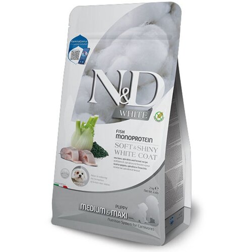  N&D White Dog Puppy Medium&Maxi sea bass, spirulina & feel 2kg Cene