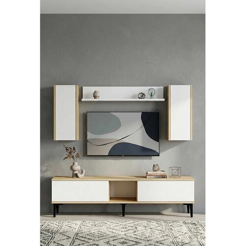Hanah home TV komoda Didema 150, hrast Sapphire / bela Cene