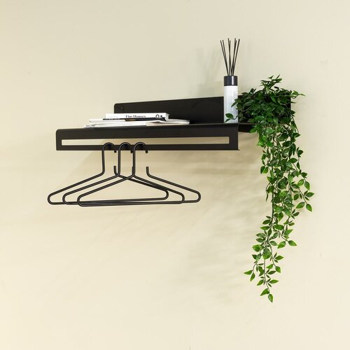 Spinder Design Črn kovinski stenski obe&amp;scaron;alnik s polico Sway &amp;ndash; Slike