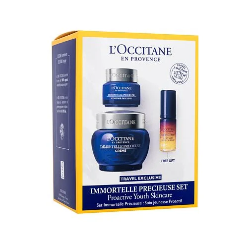 L'occitane Immortelle Précieuse Dynamic Youth Set darovni set dnevna krema za kožu Immortelle Precieuse Cream 50 ml + krema za područje oko očiju Immortelle Precieuse Eye Contour 15 ml + serum za kožu Immortelle Reset Overnight Reset Oil-In-Serum 5 ml za žene