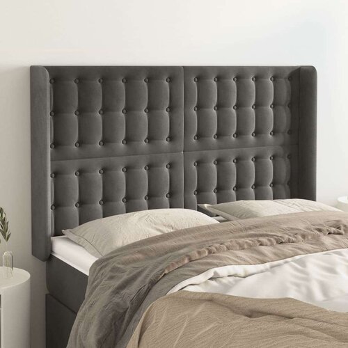  Vzglavje z u&amp;scaron;esi temno sivo 147x16x118/128 cm žamet, (20792660) Slike