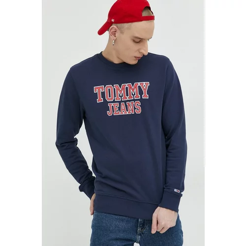 Tommy Jeans Pamučna dukserica za muškarce, boja: tamno plava, s tiskom