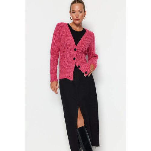 Trendyol Fuchsia Basic Soft Textured Knitwear Cardigan Slike