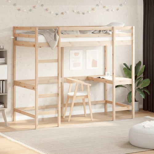  The Living Store Posteljni okvir z mizo 100x200 cm trdna borovina - Visoka Postelja, (21525456) Cene
