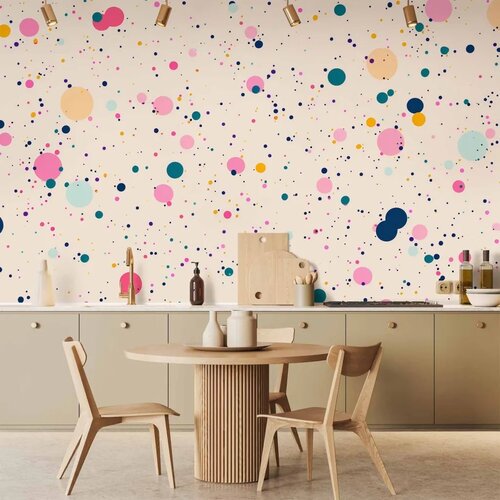  Foto tapeta - Dots Speckles and Splatters Multicolored Cheerful Pattern on a Light Pink Background 400x280 Vodootporna Cene