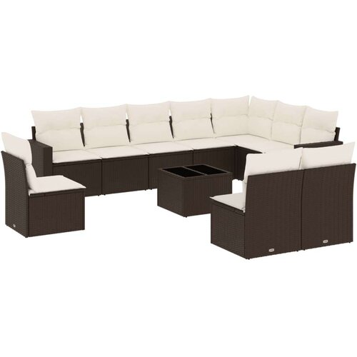 VidaXL 11-dijelni set vrtnih sofa od poliratana s jastucima smeđi Slike