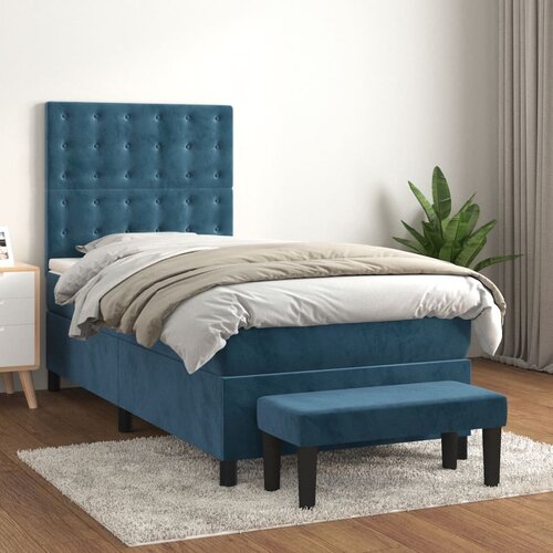 The Living Store Box spring postelja z vzmetnico temno modra 80x200 cm žamet - Box Spring Postelja, (21492085) Slike