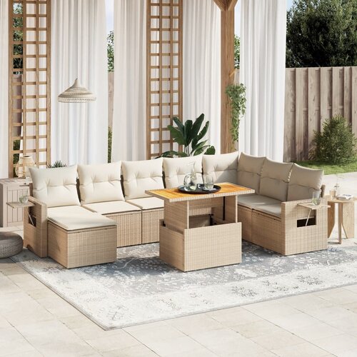 vidaXL 9-dijelni set vrtnih sofa s jastucima bež od poliratana Cijene