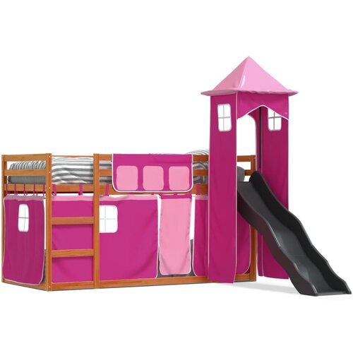 vidaXL Krevet na kat s toboganom i zavjesama ružičasti 90 x 200 cm Cijene