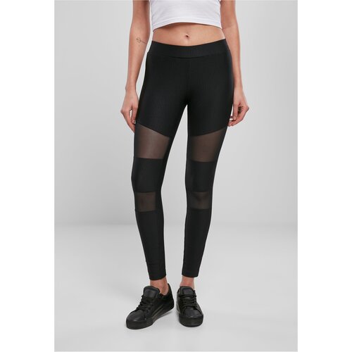 Urban Classics Women's Tech Mesh Rib Leggings - Black Slike