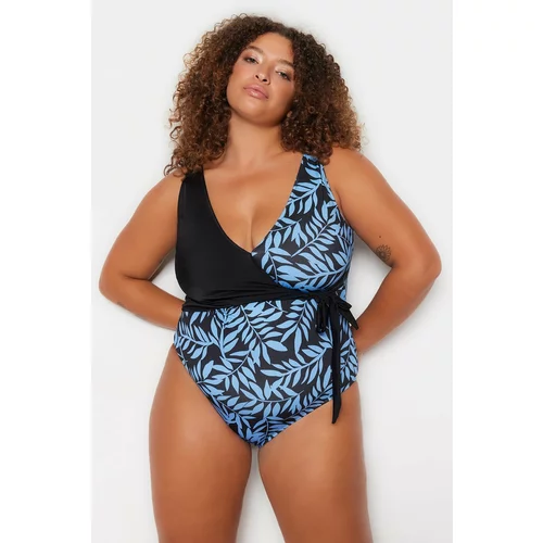 Trendyol Curve Multicolored Tropical Patterned Double Breasted Swimsuit
