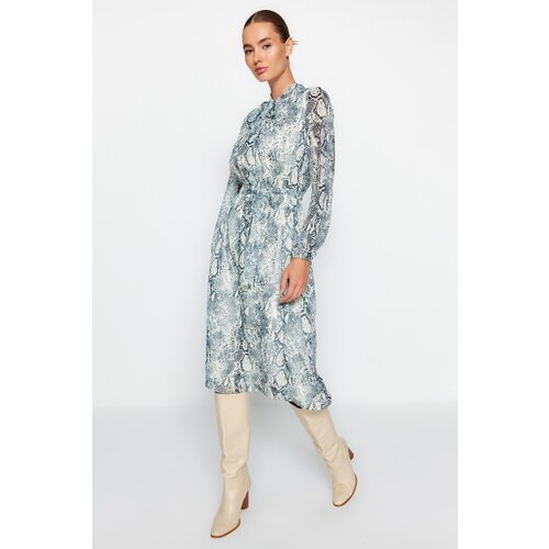 Trendyol Green Belted Woven Animal Pattern Shirt Dress Slike
