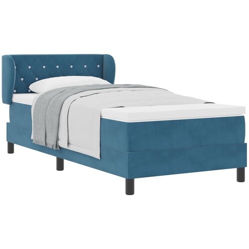 VidaXL Postelja s podnožjem in vzmetnico temno modra 90x190 cm žamet Slike