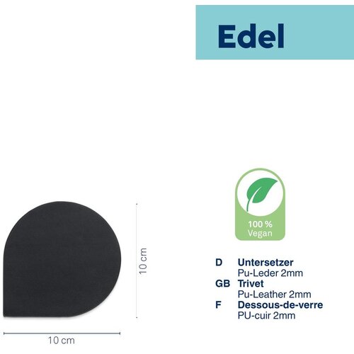 Kela SET PODMETAČA ZA ČA&amp;Scaron;U EDEL, 10x10x0,17cm PU-KOŽA CRNA 4/1 Slike