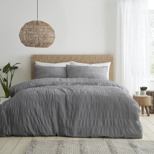 Catherine Lansfield Siva posteljina za bračni krevet/za produženi krevet od krepa 230x220 cm Seersucker &amp;ndash; Slike