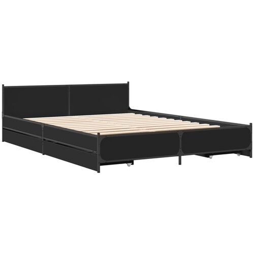 VidaXL Okvir kreveta s ladicama crni 150 x 200 cm konstruirano drvo Slike