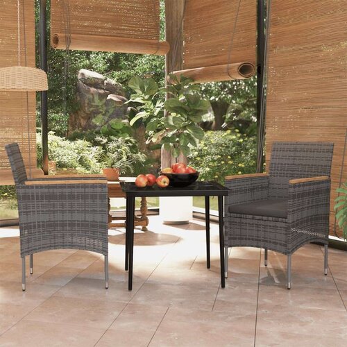  3-dijelni vrtni blagovaonski set s jastucima sivo-crni Cijene