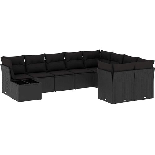  10-dijelni set vrtnih sofa s jastucima crni od poliratana Slike