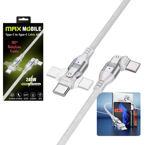 Max Mobile DATA KABEL TYPE C-TYPE C A04 WHITE QC 240W,Dual rotate,1.2m Slike
