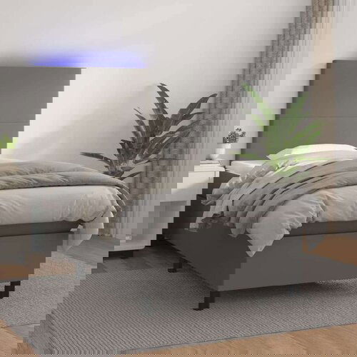  Box spring s madracem LED sivi 90x200 cm od umjetne kože Slike