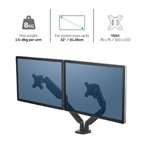 Fellowes Nosač monitora Platinum series dual Monitor crni Slike