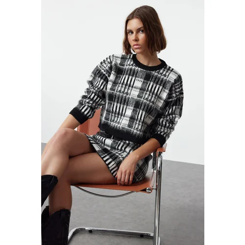 Trendyol Black Geometric Patterned Skirted Knitwear Top-Bottom Set