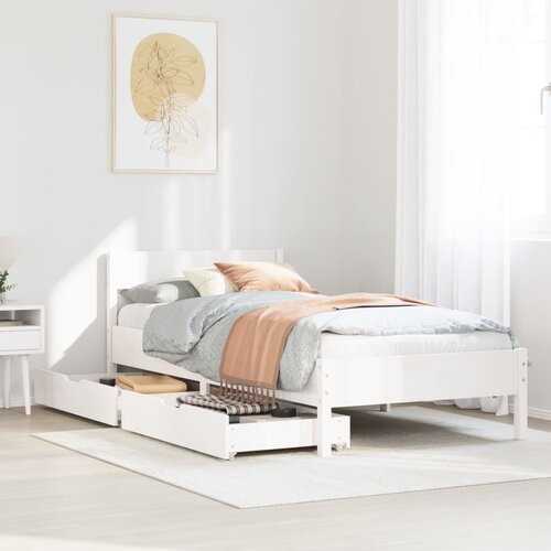 VidaXL Posteljni okvir brez vzmetnice bel 90x190 cm trdna borovina Slike