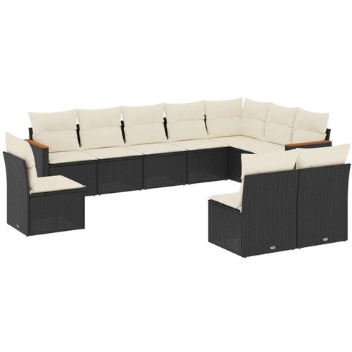  10-dijelni set vrtnih sofa s jastucima crni od poliratana Slike
