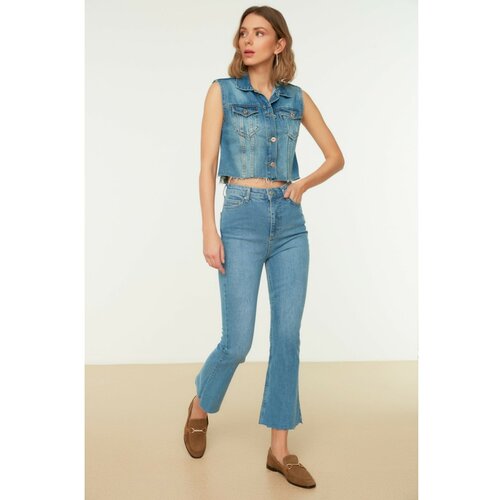 Trendyol Blue Cut Out High Waist Crop Flare Jeans Cene