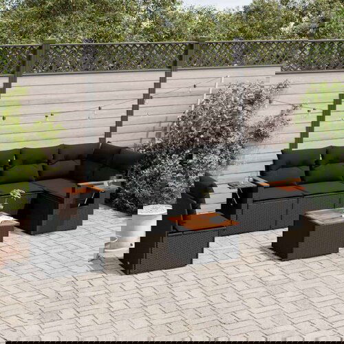  7-dijelni set vrtnih sofa od poliratana s jastucima crni Cijene