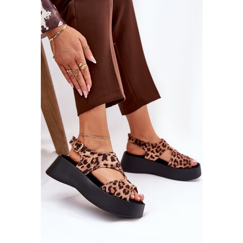 Boto Women's Sandals With Leopard Print On Platform Eco Suede Brown Karonia Cene