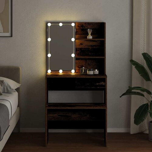  Toaletni stolić s LED-om izrađenim od starog drva Smeđa 74.5 x 40 x 141 cm Slike
