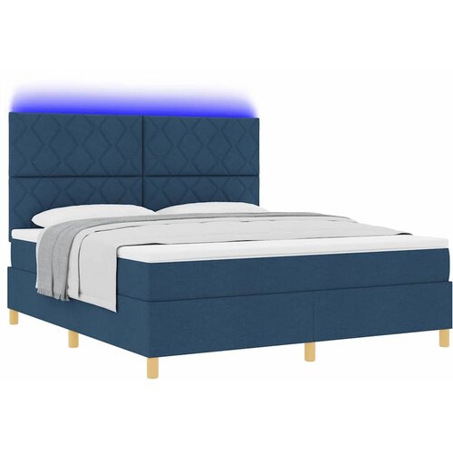  LED Box Spring Krevet s uzglavljem Plava 180 x 200 cm tkanina Slike