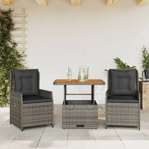 VidaXL Bistro garnitura 3-delna z blazinami siv poli ratan Slike