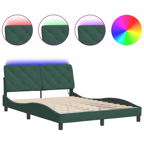 vidaXL Okvir kreveta s LED svjetlima tamnozeleni 140x200 cm baršunasti