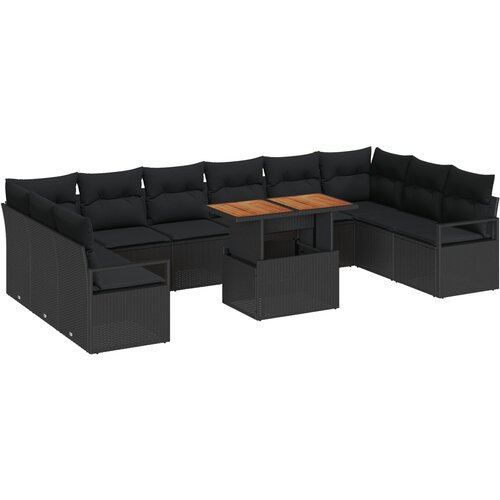 vidaXL Set vrtne sofe s jastučićima Crna ratan akacija, 2-sjedalna vrtna sofa s jastučićima Crna ratan Cene