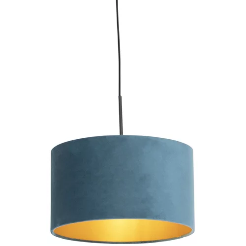 QAZQA Viseča svetilka z velur odtenkom modra z zlatom 35 cm - Combi