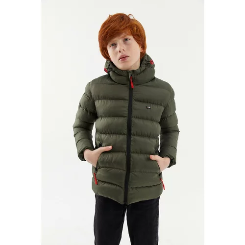River Club Boys' Waterproof And Windproof Thick Lined Khaki Hooded Coat