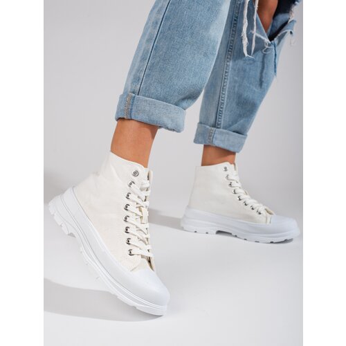 SHELOVET High fabric Women's Sneakers White Slike