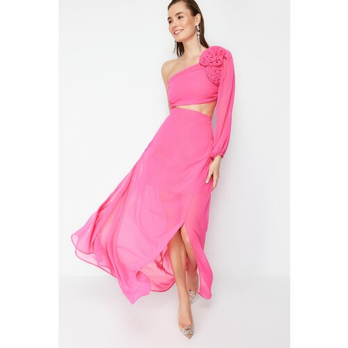 Trendyol multi color lined window/cut out detailed chiffon gradient long evening evening dress Slike