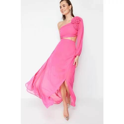Trendyol Multi Color Lined Window/Cut Out Detailed Chiffon Gradient Long Evening Evening Dress