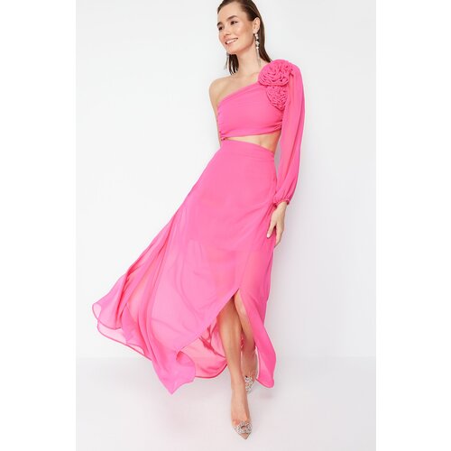 Trendyol Multi Color Lined Window/Cut Out Detailed Chiffon Gradient Long Evening Evening Dress Slike