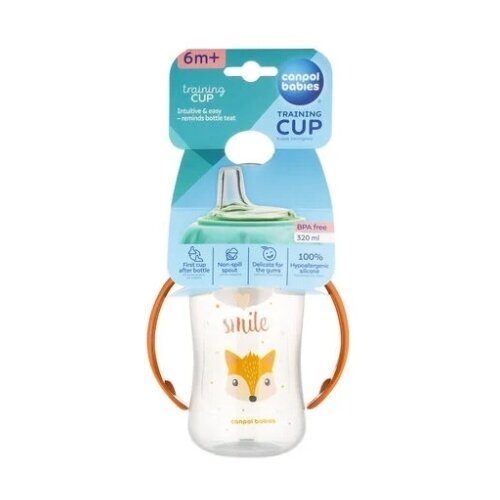 Canpol BABIES FLASICASOLJA SA KLJUNOM I RUCKAMA 56512 &amp;quot;HAPPY ANIMALS - 320ML ORANGE (56512_ora) Slike