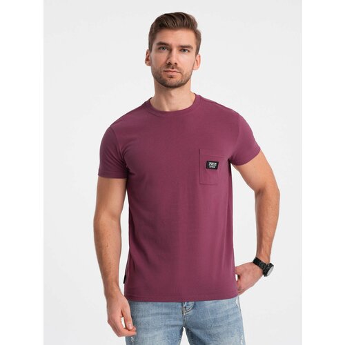 Ombre Men's casual t-shirt with patch pocket - dark pink Slike