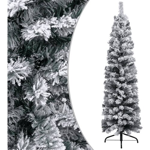 vidaXL Ozka umetna novoletna jelka s snegom zelena 120 cm PVC Cene