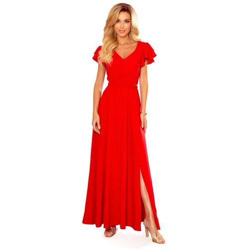 Numoco Long dress with a neckline and ruffles Slike