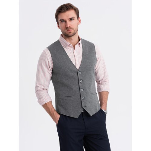 Ombre Fitted elegant men&amp;#039;s structured knit vest - graphite Slike