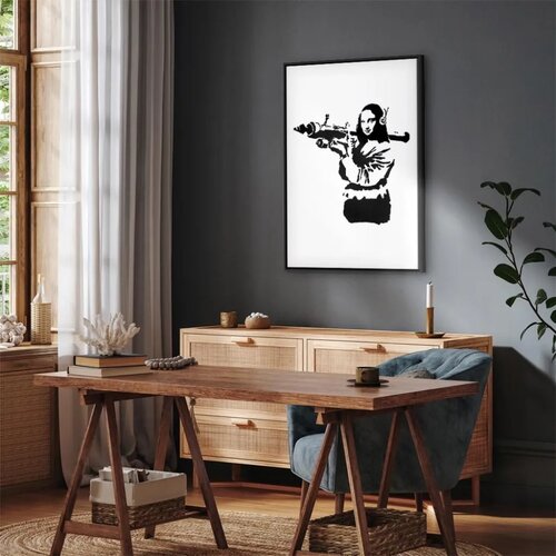  Slika - Banksy Mona Lisa with Rocket Launcher (1 Part) Vertical 60x90 U crnom drvenom okviru Slike