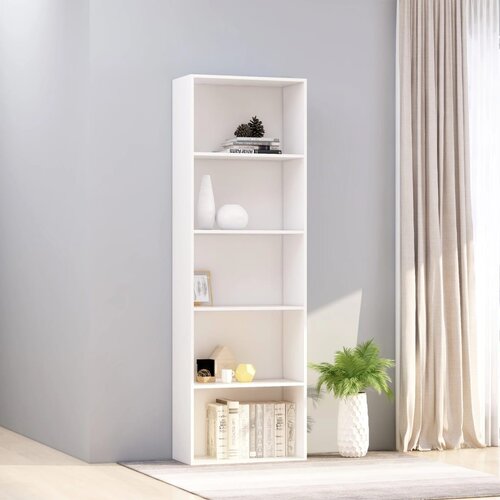 VidaXL Knjižna omara 5-nadstropna bela 60x30x189 cm iverna plo&amp;scaron;ča, (20706110) Slike