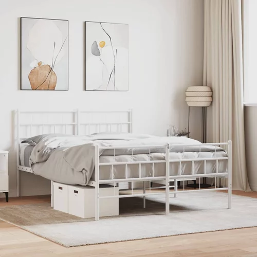 vidaXL Metalni okvir kreveta uzglavlje i podnožje bijeli 140x200 cm